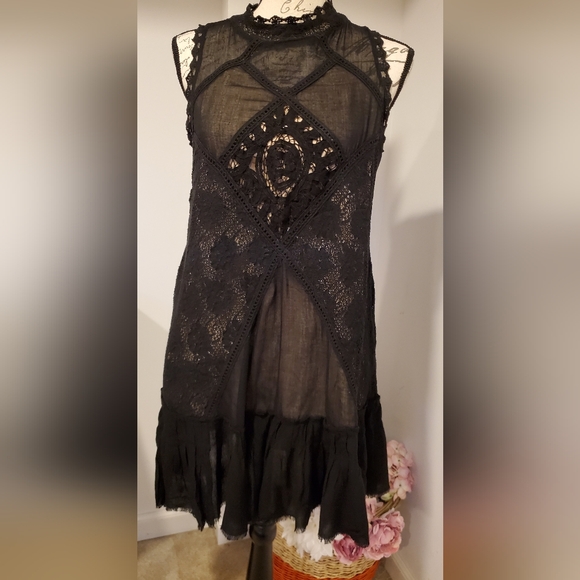 Free People Black Sleeveless Casual Dress With Open Diamond Back, Size M - Picture 3 of 9